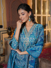 Women Blue Silk Blend Ikat Printed Straight Kurta Trousers With Dupatta-SKSKD3103